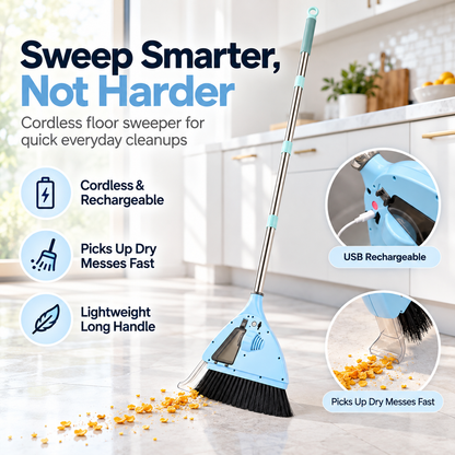 🧹✨ Cordless Electric Floor Sweeper ⚡ 2-in-1 Broom & Vacuum Cleaner 🌀 USB Rechargeable 💙 Easy Dust & Crumb Pickup 🏠 Lightweight Home Cleaning Tool