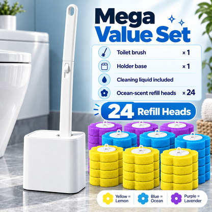🚽✨ Say Goodbye to Dirty Toilet Brushes! 🧼🌸 Disposable Toilet Cleaning Brush Set with Scented Refill Heads 💦🍋