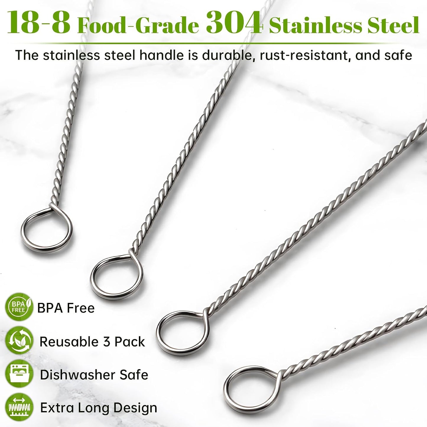 10 Pieces Stainless Steel Straw Cleaner Brush Set (10 & 12 Inch) - Extra Long for Tumbler, Water Bottle, Tubes, Sippy Cup