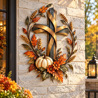 ✝️🍂 Autumn Cross & Pumpkin Metal Wall Art 🎃🌾 | Faith-Inspired Fall & Farmhouse Decor ✨🏡