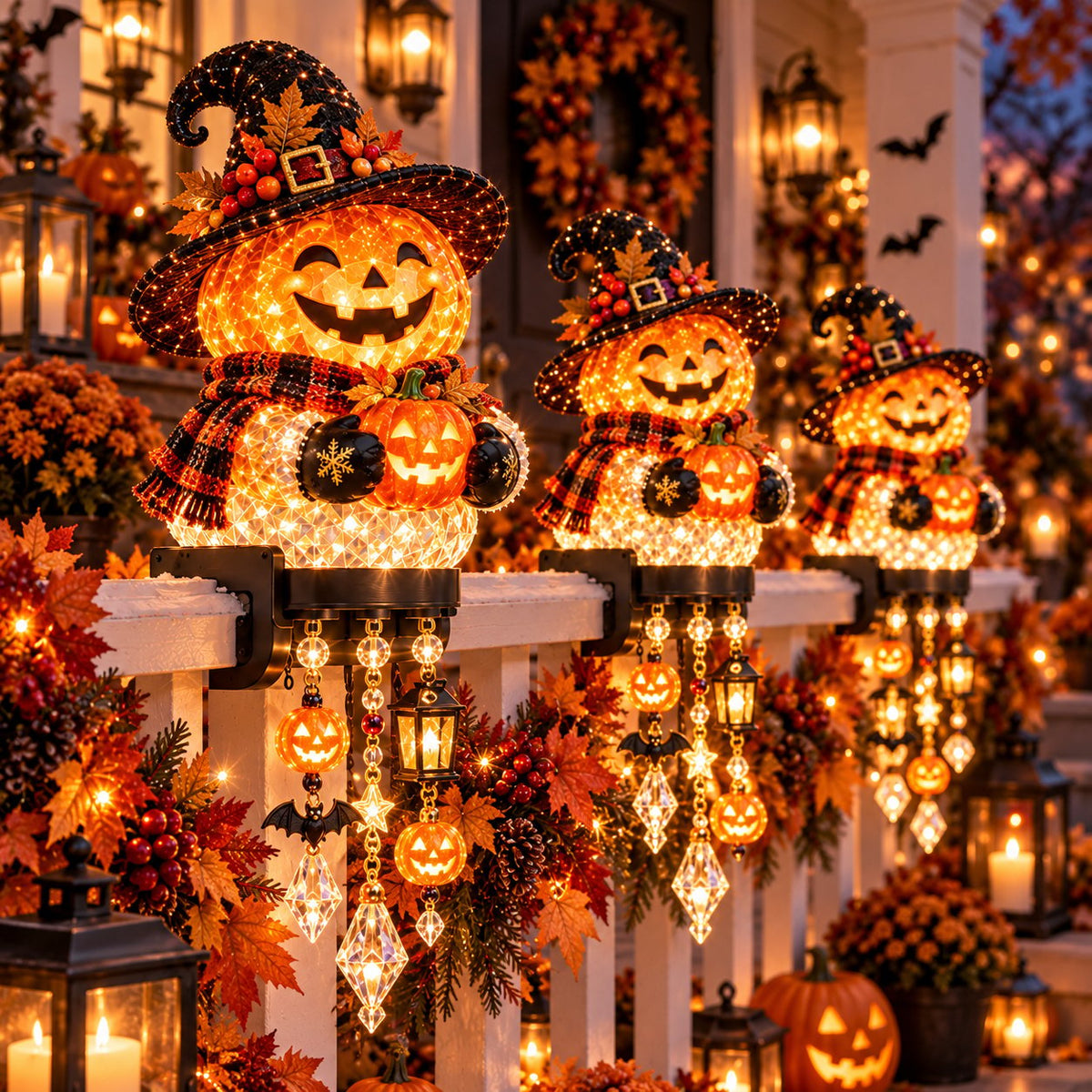 Pumpkin Scarecrow Halloween railing lights