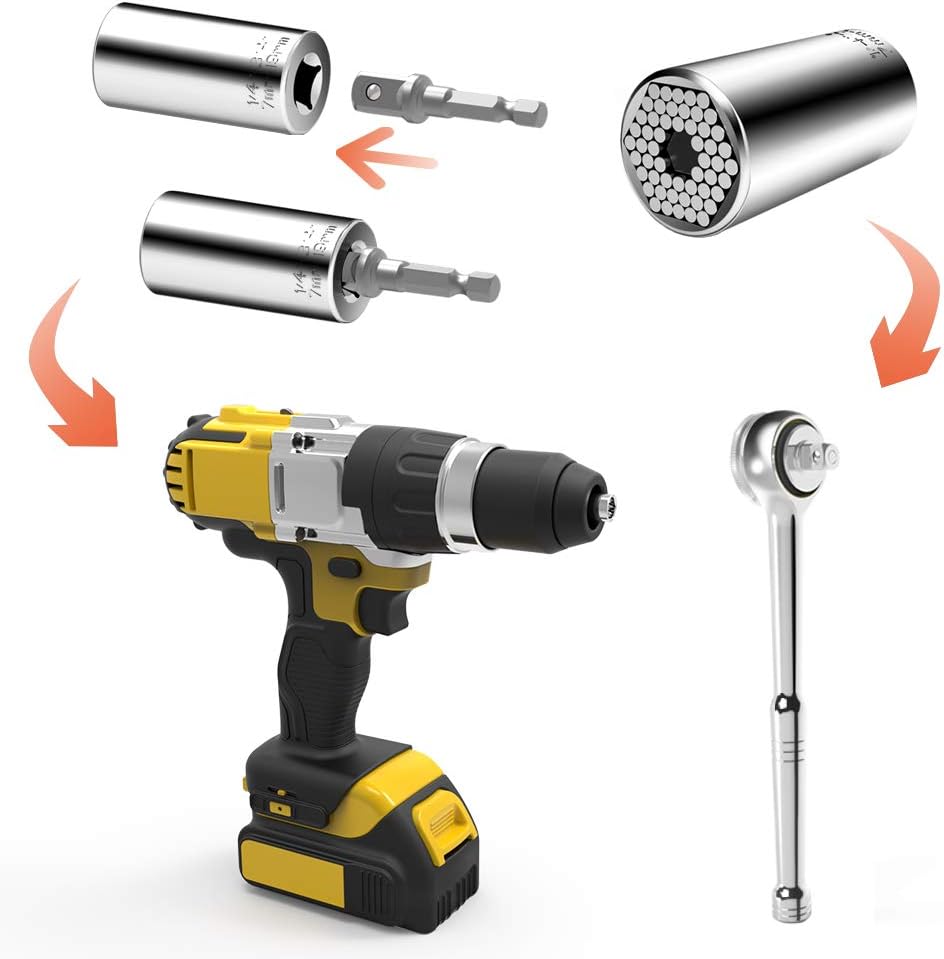 Universal socket used with power drill and ratchet wrench