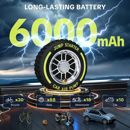 Electric Portable Tire Inflator, 6000mAh, 120 PSI Inflator with LED light, DC12V Jump Starter - Ideal for Rapid Inflation of Motorcycles/Bicycle/Balls, Road Trips, Emergencies and Daily Use toolupgrade