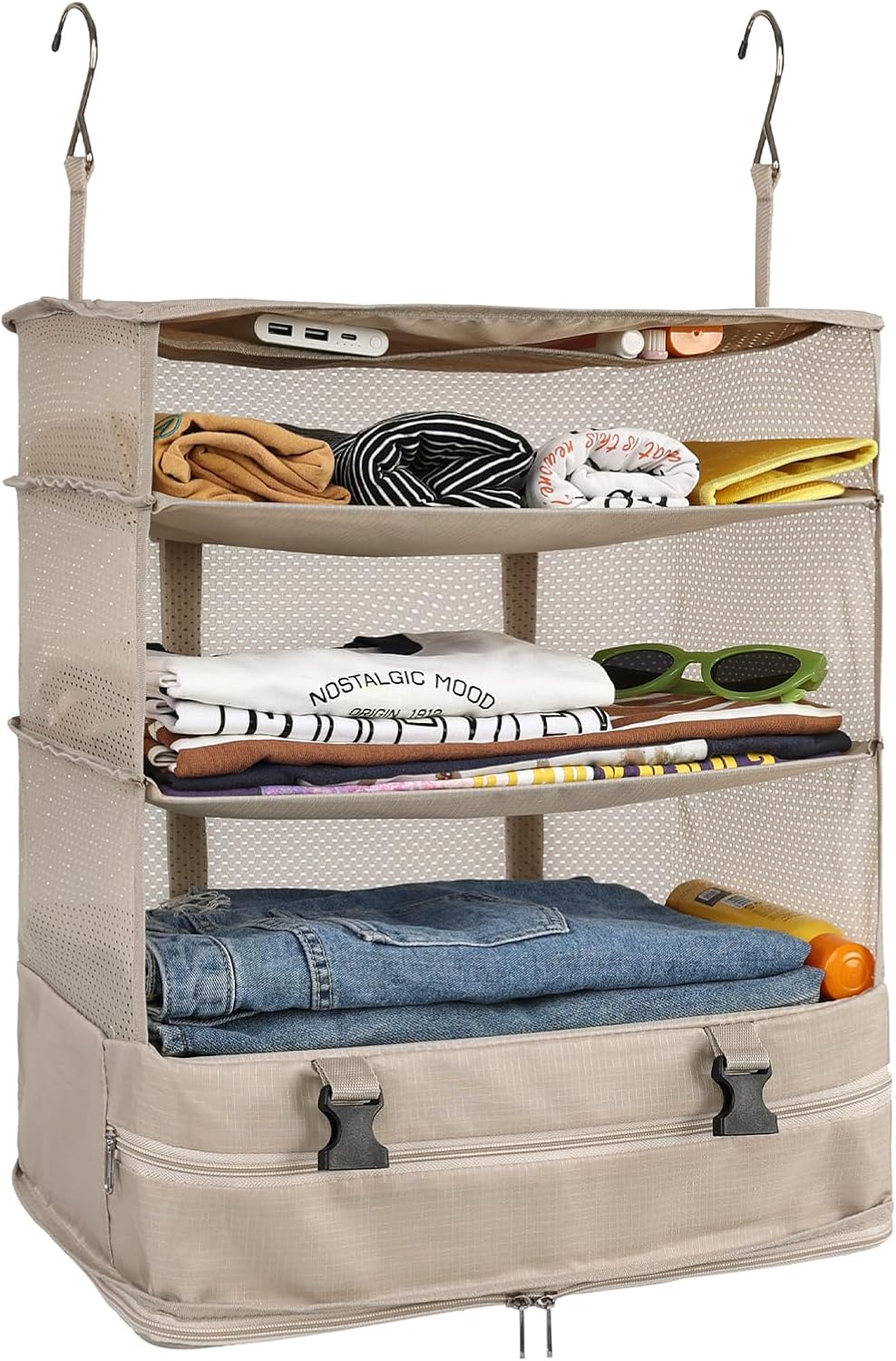 Collapsible 4-Tier Hanging Travel Storage Organizer | Your Portable Closet for Home & Trips