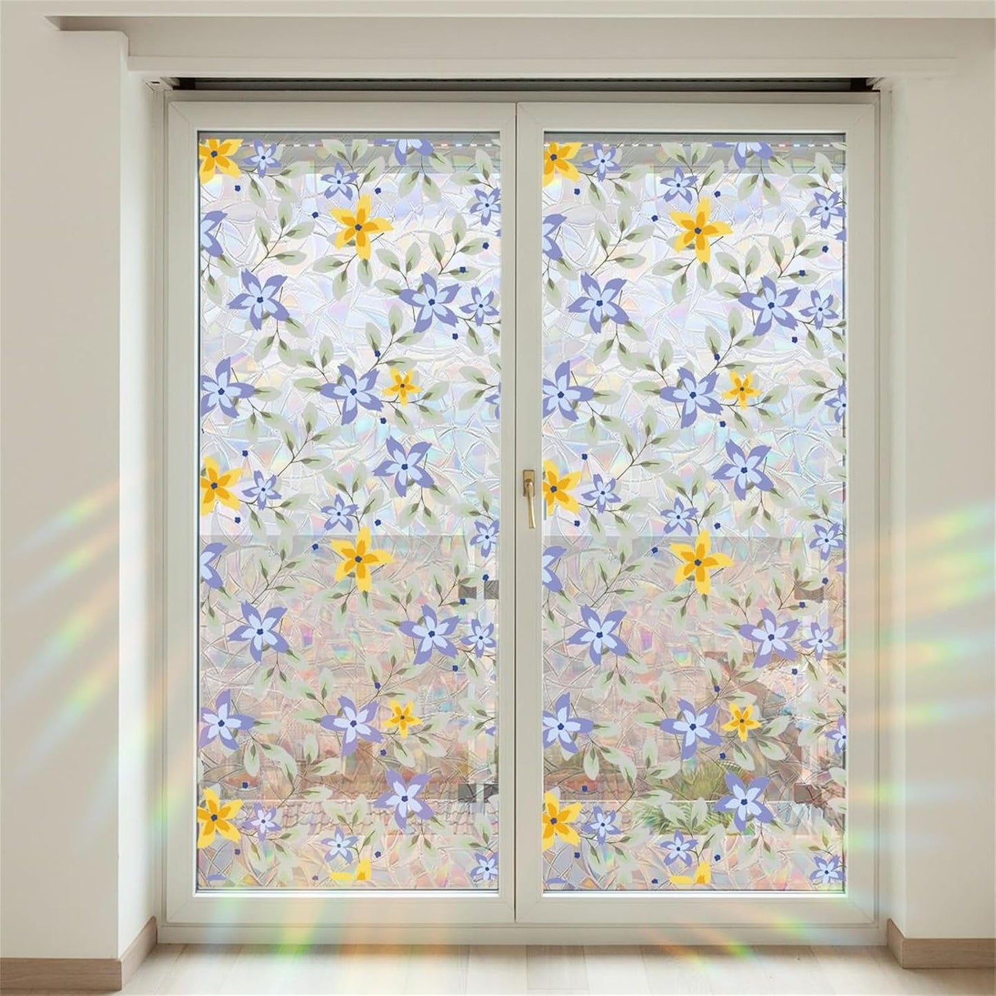 Floral Frosted Privacy Window Film – Glue-Free Static Cling Glass Cover