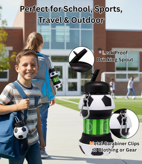 ⚽ Soccer-Shaped Collapsible Silicone Water Bottle | BPA-Free Leak-Proof Sports Cup for Kids