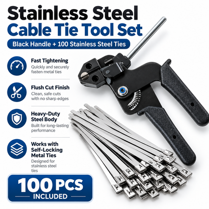 🔥 Heavy-Duty Stainless Steel Cable Tie Gun Kit 🔧💪 – Professional Metal Zip Tie Tensioning & Cutting Tool ✂️⚡ with 100 Self-Locking Stainless Steel Ties 🔩🚗 | Strong & Secure Fastening