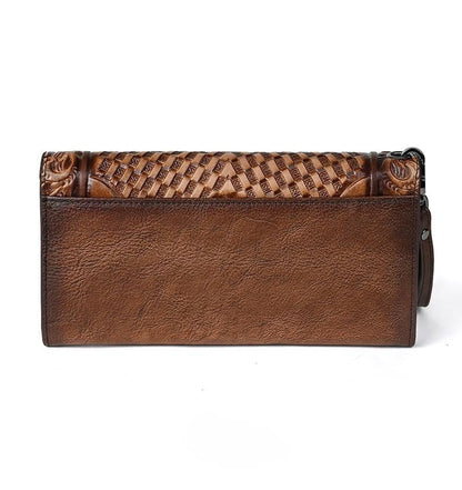 Genuine Leather Hand-Tooled Vintage Floral Wallet – Western Style Clutch & Wristlet