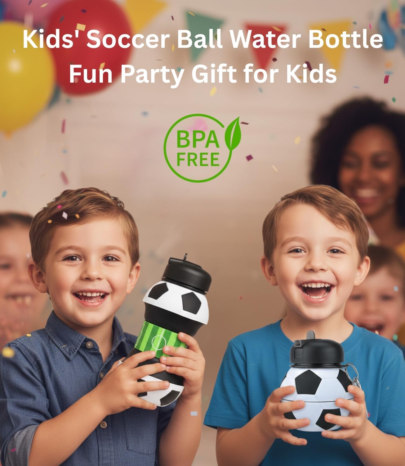 ⚽ Soccer-Shaped Collapsible Silicone Water Bottle | BPA-Free Leak-Proof Sports Cup for Kids