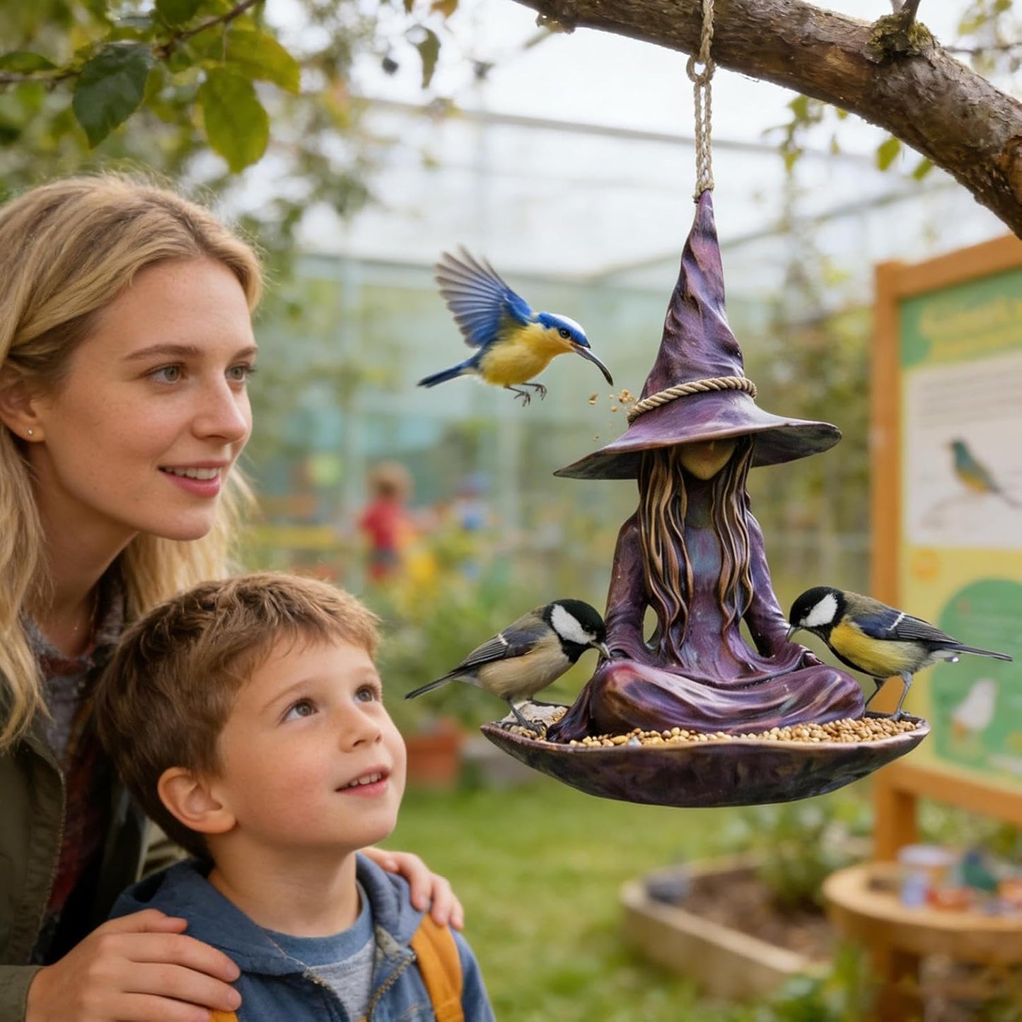 🧙 Enchanting Meditating Witch Bird Feeder | Magical Hanging Garden Decor
