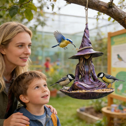 🧙 Enchanting Meditating Witch Bird Feeder | Magical Hanging Garden Decor