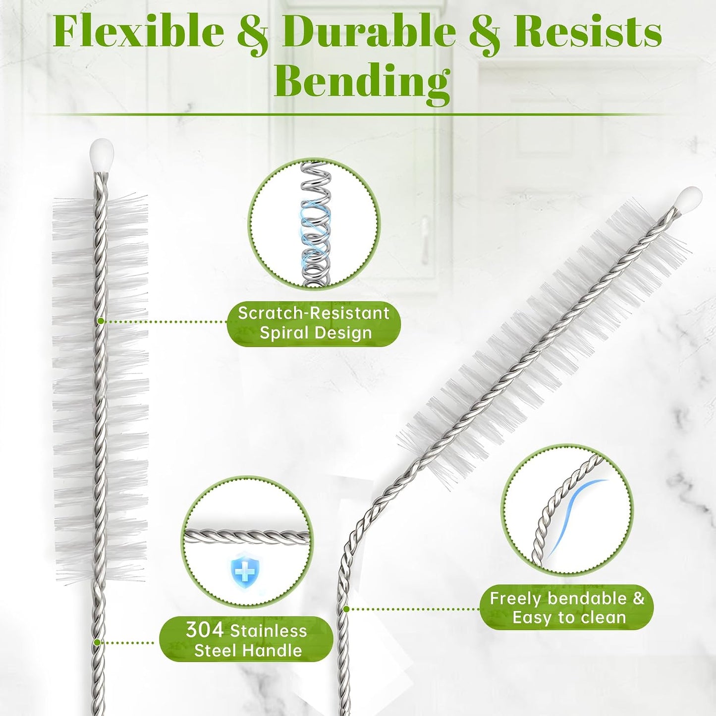 10 Pieces Stainless Steel Straw Cleaner Brush Set (10 & 12 Inch) - Extra Long for Tumbler, Water Bottle, Tubes, Sippy Cup