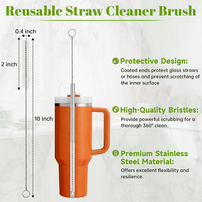 10 Pieces Stainless Steel Straw Cleaner Brush Set (10 & 12 Inch) - Extra Long for Tumbler, Water Bottle, Tubes, Sippy Cup