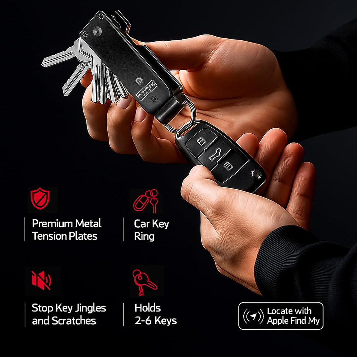Air Keychain for Outdoor Enthusiasts: Lightweight Aluminum GPS Tracker Key Holder for Men & Women, Black, Small