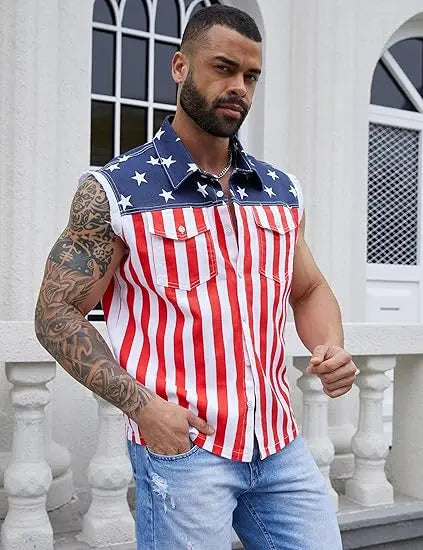 Yuanbang 4th of July Men’s and Women's American Flag Denim Vest - 4th of July Patriotic Casual Sleeveless Jacket