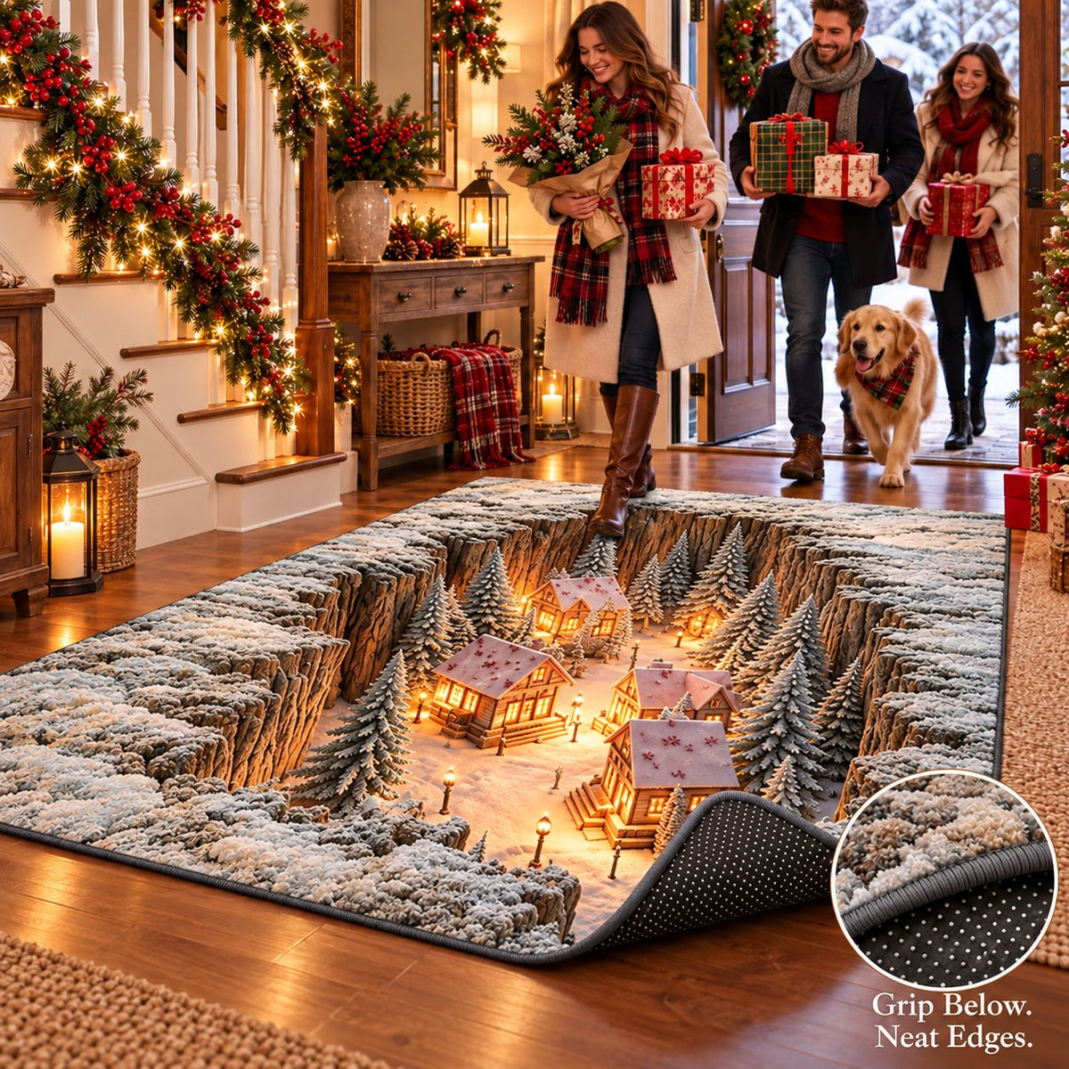 ☘️✨Optical Illusion Christmas Scene Rug | Bring A Hidden Winter Village✨✨