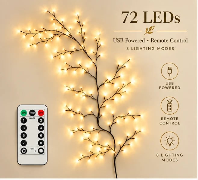 Enchanted Willow Vine Christmas Lights – 8 Lighting Modes & Warm White Glow
