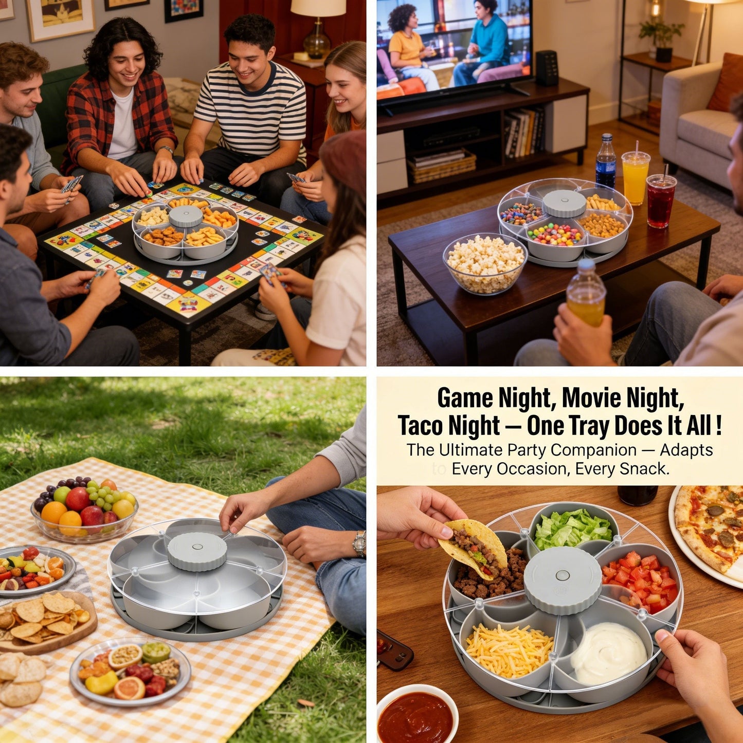 🎁Buy 2 Get Free Shipping！Rotating Snack Serving Tray – Make Every Party More Organized & Fun