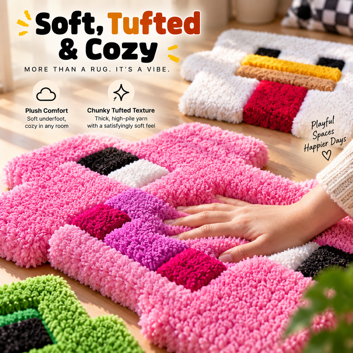 🎮 12-Piece Interlocking Pixel Tufted Rug Set – Build Your Own Gamer Room Floor