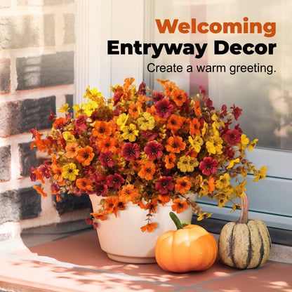 🍂🧡Artificial Autumn Violet Silk Flower Bouquet✨Weatherproof Faux Fall Floral Stems