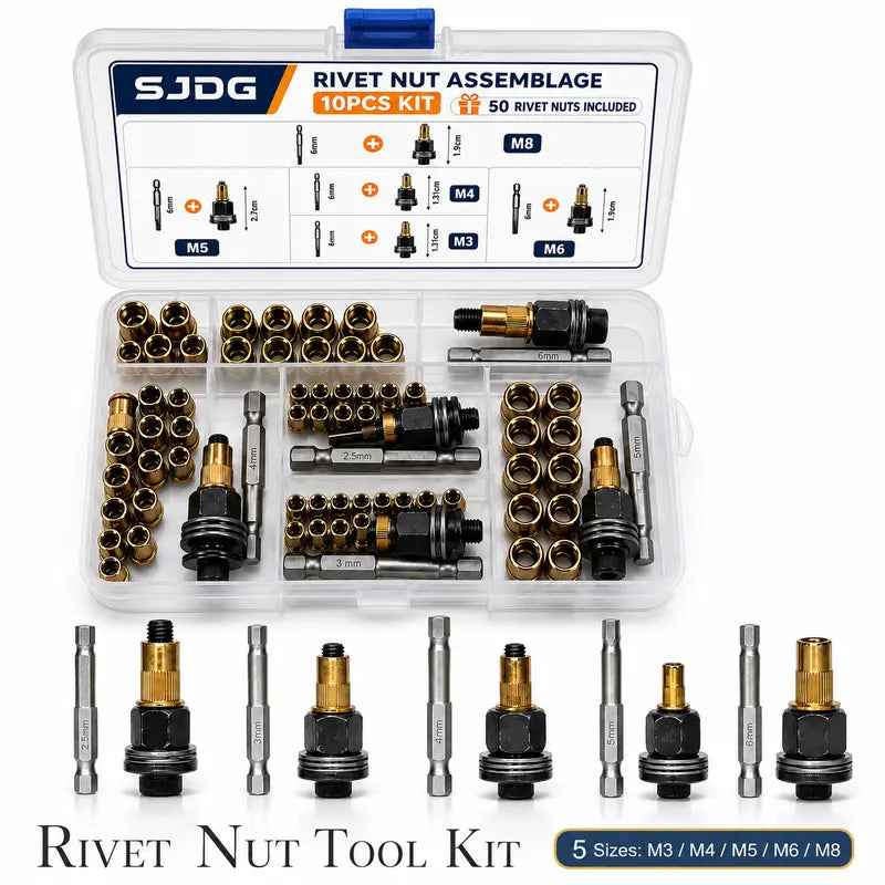 🔩M3–M8 Rivet Nut Installation Kit – Drill Adapter & Nutsert Assortment
