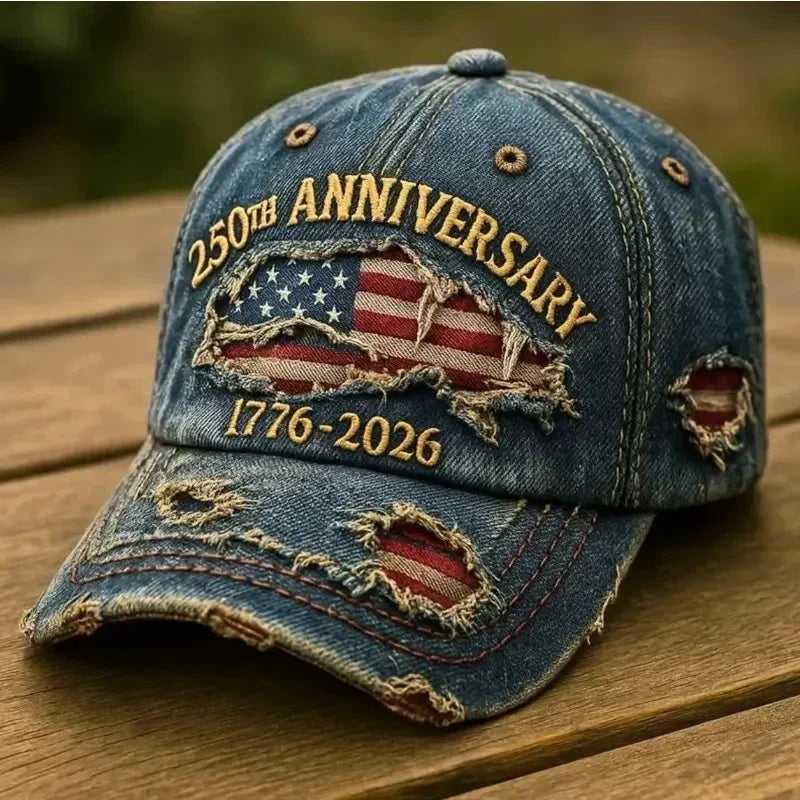 Honor Freedom. Wear History. 1776–2026 American Flag Vintage Denim Baseball Cap