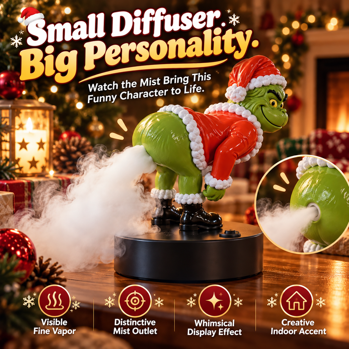 🎄😂 Funny Christmas Green Character Mist Diffuser – Hilarious Butt Mist Effect 💨 | Funny Holiday Decor & White Elephant Gag Gift 🎁