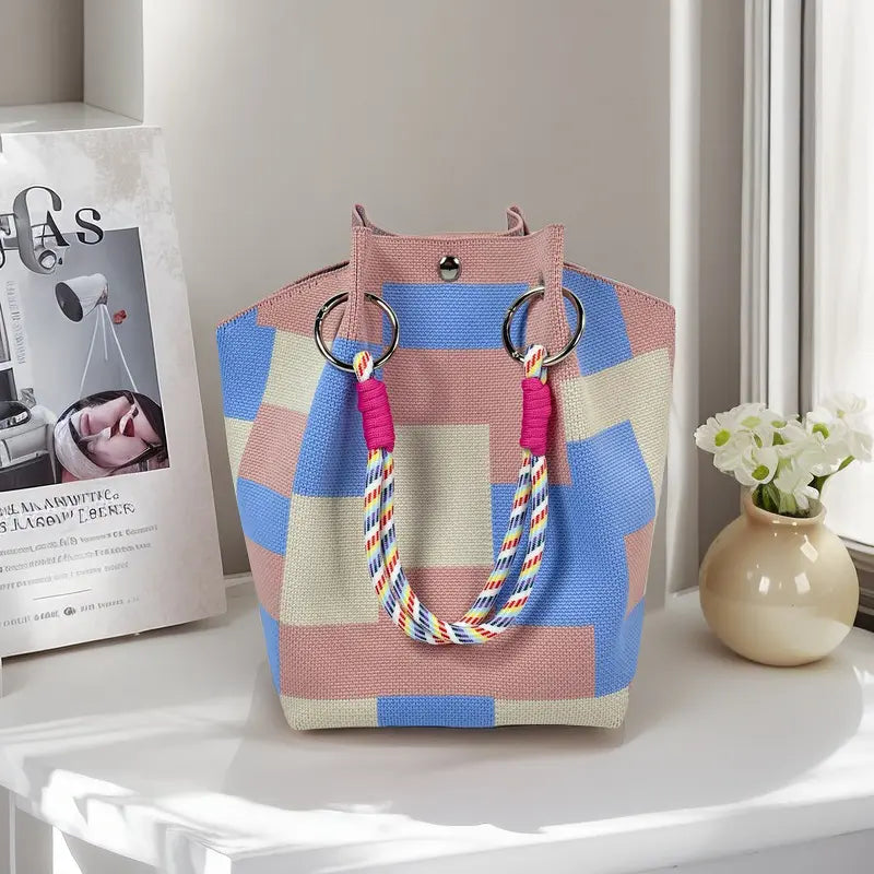 👜Boho Woven Polyester Bucket Bag