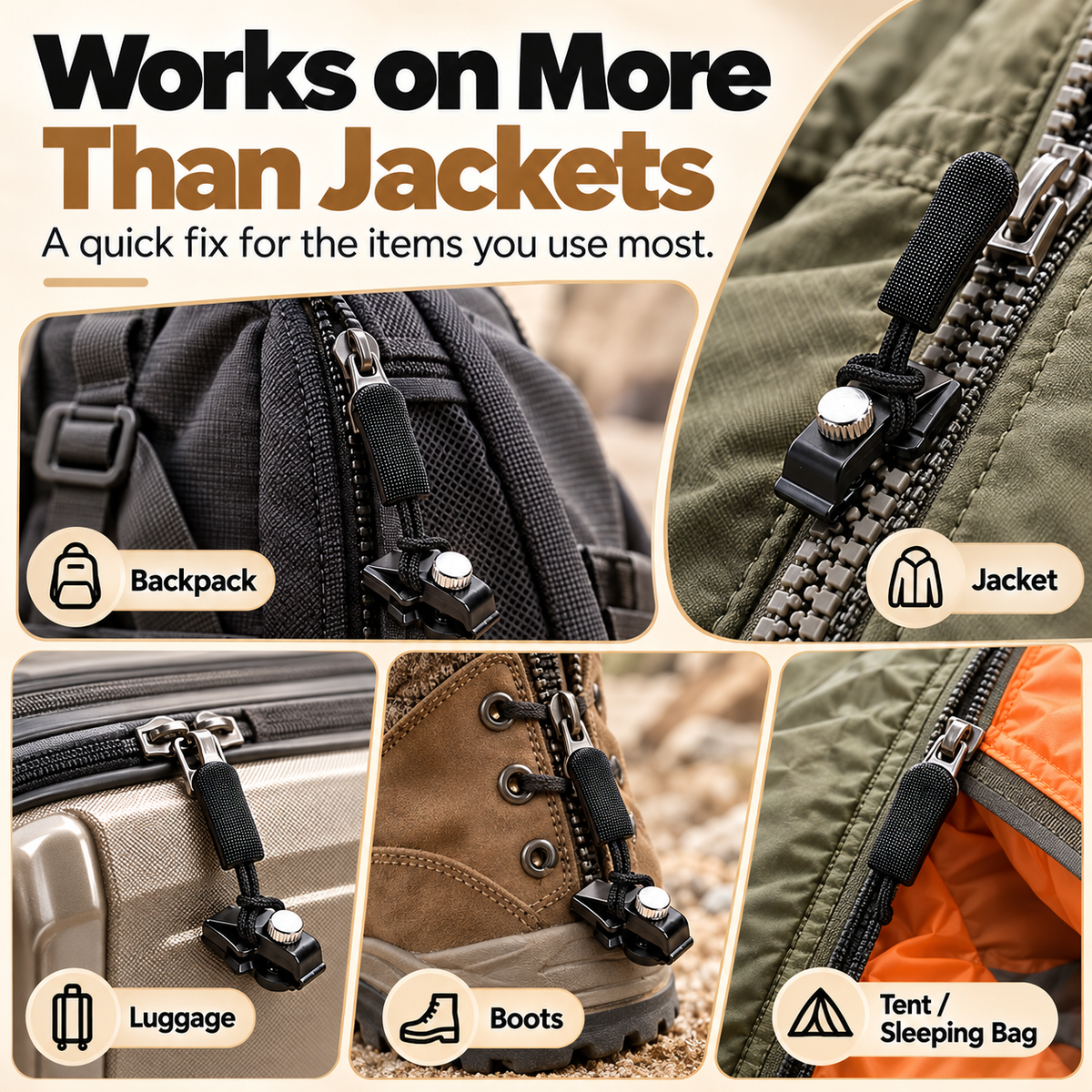 🔧✨ Universal Zipper Repair Kit – No-Sew Detachable Zipper Pull Replacement 🧥🎒 Quick Fix for Broken Zippers ⚡ Adjustable Screw-Lock Design 🔒 3 Sizes (S/M/L) for Jackets, Backpacks, Luggage & More 🧳💖