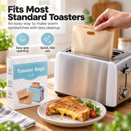 🥪15-Pack Reusable Non-Stick Toaster Bags – Mess-Free Grilled Sandwiches