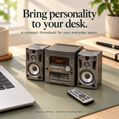 🎵✨ Mini Retro Stereo Sound System – Vintage-Style Audio Player with Dual Speakers, Digital Display & Remote Control | Classic Desktop Music Setup 📻
