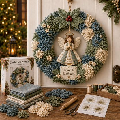 🧵🎄DIY Christmas Fabric Poke-Art Wreath Kit – Handmade Holiday Door Décor