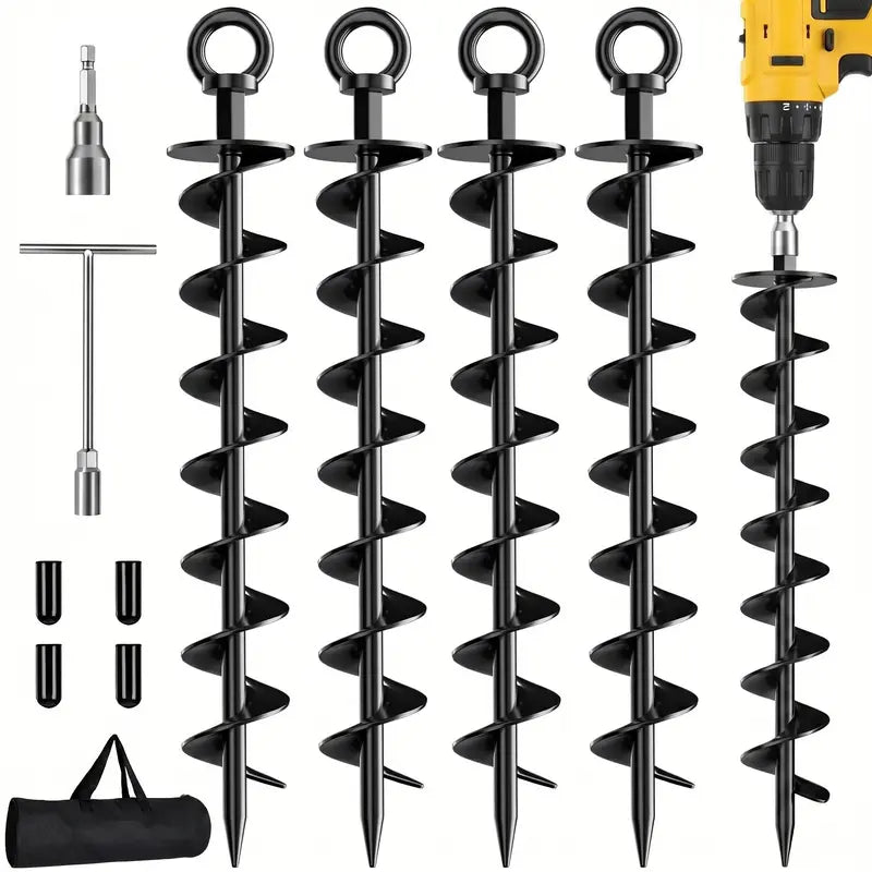 🛠️⛺ Heavy-Duty 15-Inch Spiral Ground Anchors 🌪️🔩 | Steel Screw Stakes for Trampolines & Tents