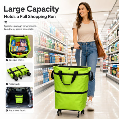 🛒Foldable Shopping Trolley Bag with Wheels, Portable Reusable Grocery Tote