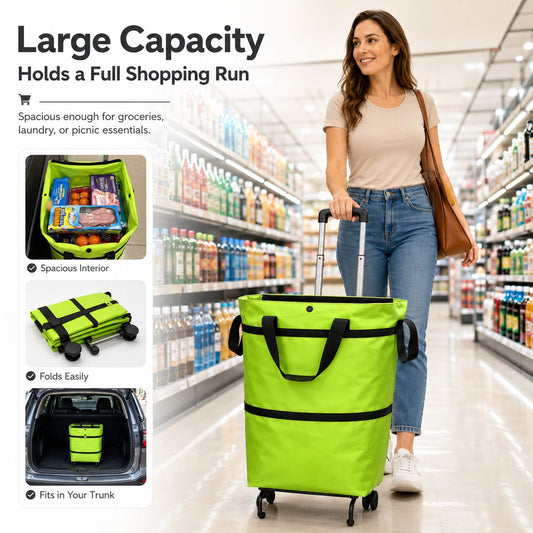 🛒Foldable Shopping Trolley Bag with Wheels, Portable Reusable Grocery Tote