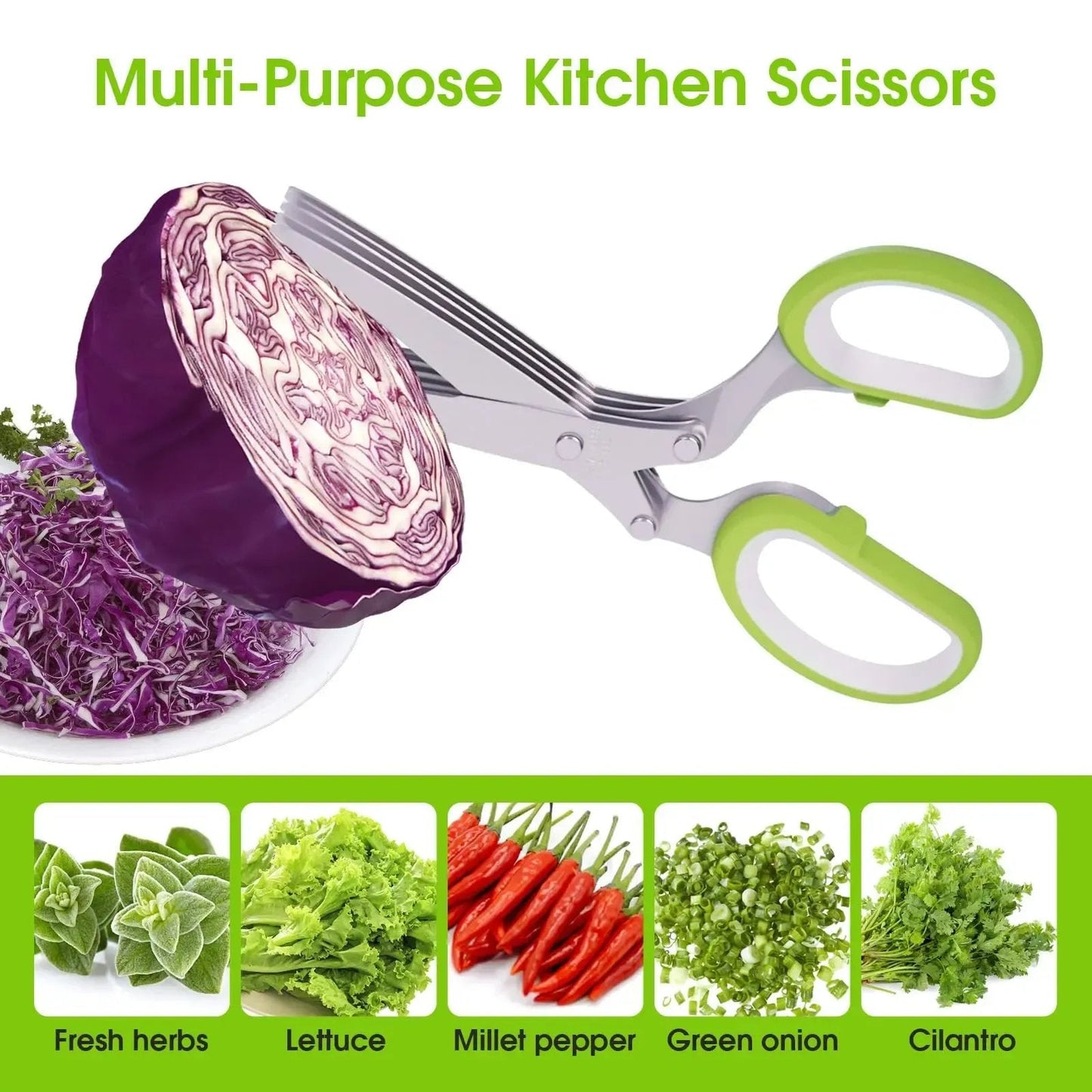 5-Blade Herb Scissors with Safety Cover & Cleaning Comb