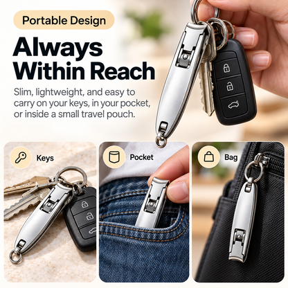 Ultra-Slim Folding Nail Clipper – 2-in-1 Portable Nail Cutter with File & Keyring