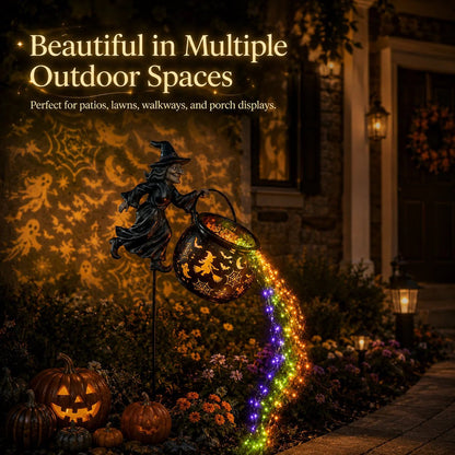 🔥 LAST DAY 50% OFF-🎃 Flying Witch & Glowing Cauldron Garden Light – Magical Halloween Yard Display ✨