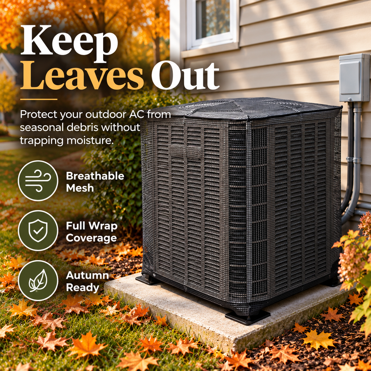 🍂Breathable Full-Mesh Outdoor AC Cover – Leaf & Debris Guard with Secure Fit