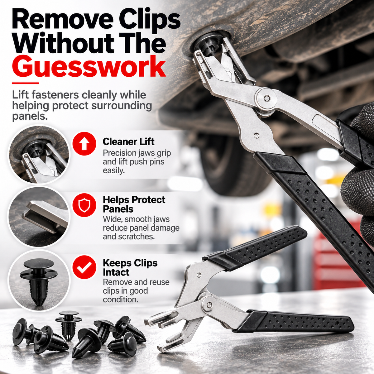 🔥 Professional Push Pin Removal Pliers 🔧🚗 | Heavy-Duty Automotive Trim Clip & Fastener Remover 💪✨ | Easy Grip, Quick Removal 🛠️ | Black & Red