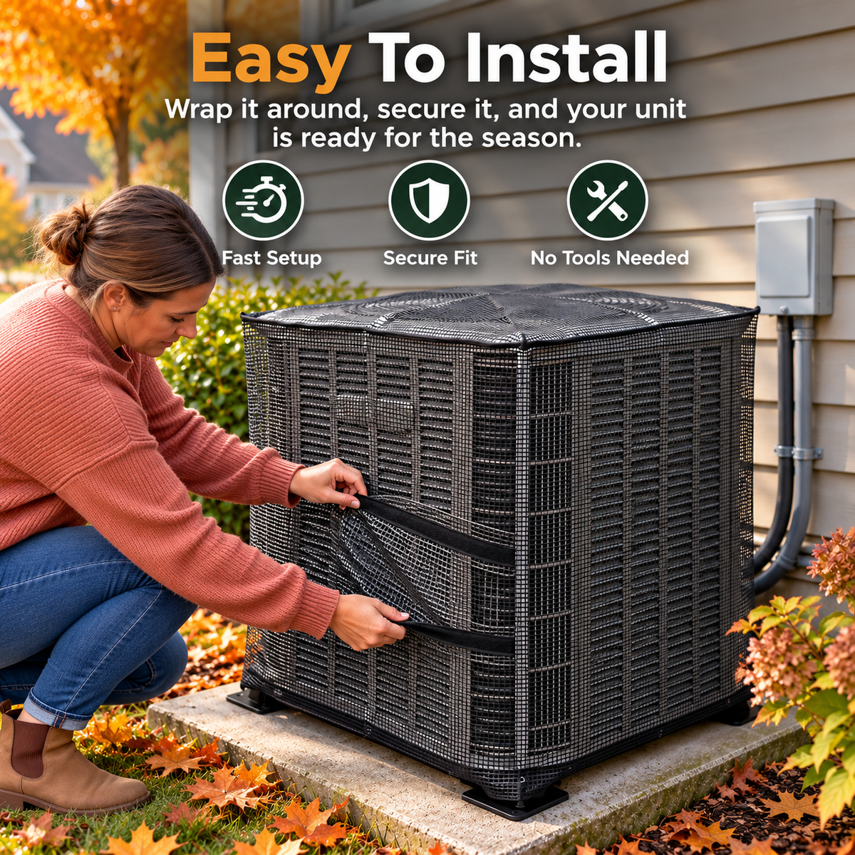 🍂Breathable Full-Mesh Outdoor AC Cover – Leaf & Debris Guard with Secure Fit