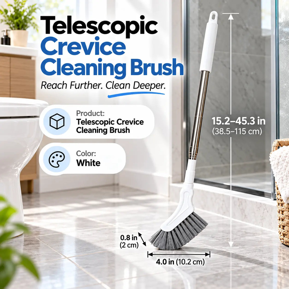Telescopic cleaning brush dimensions from 38.5 to 115 centimeters