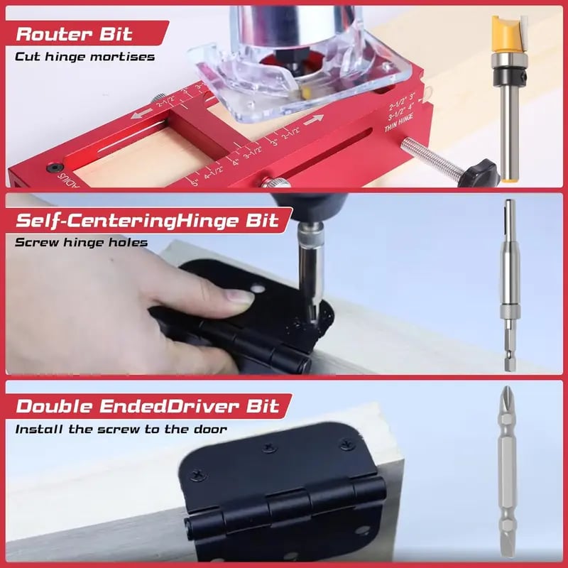 GJANSH Door Hinge Jig - Door Hinge Cut Out Tool for Door & Cabinet Hinges, Adjustable Mortising Template Fits 2.5" to 5" Hinges with 1/4" & 5/8" Radius & Square Corner Tools summerwins