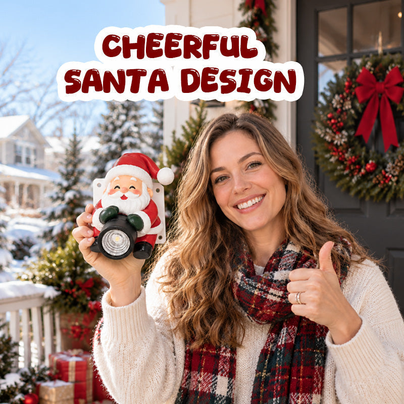 Santa projector positioned to create a festive holiday welcome