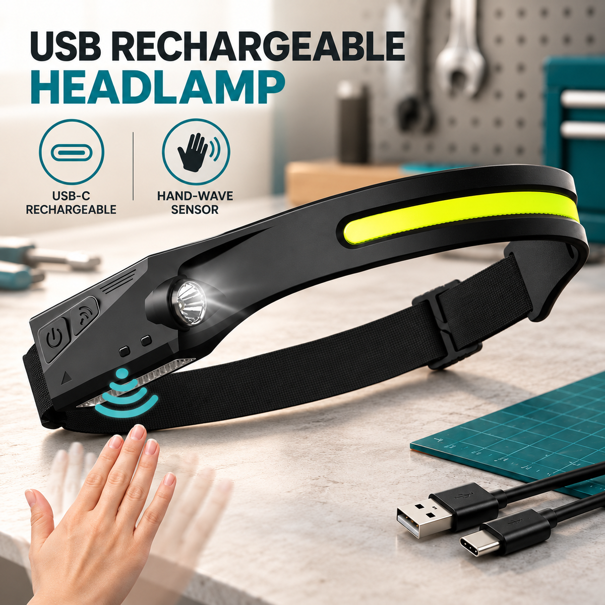 Led headlamp rechargeable 230° Wide Beam Motion Sensor Head Light for Adults