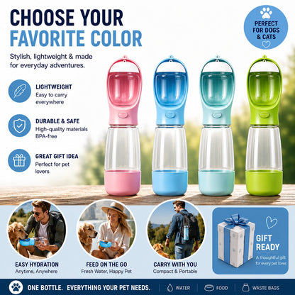 3-in-1 Portable Pet Water Bottle|Water • Food • Waste Bags — Everything Your Pet Needs On The Go