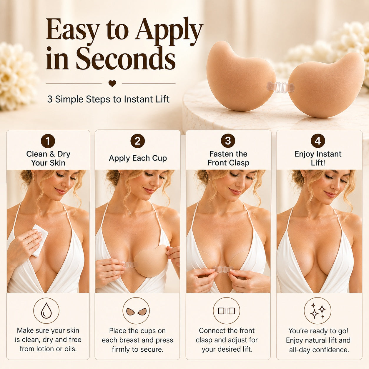🏆LAST DAY SALE 30% OFF🔥Invisible Lift Adhesive Bra Inserts | Strapless Push-Up Bra for Wedding, Deep V & Backless Dresses