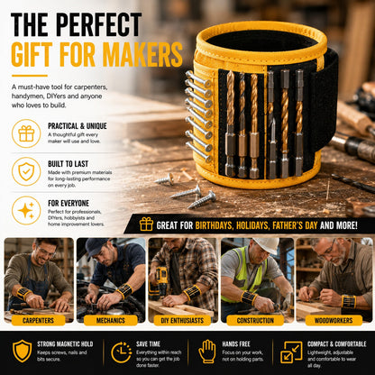 Magnetic Wristband with 9 Strong Magnets | Hands-Free Tool Holder for DIY & Woodworking