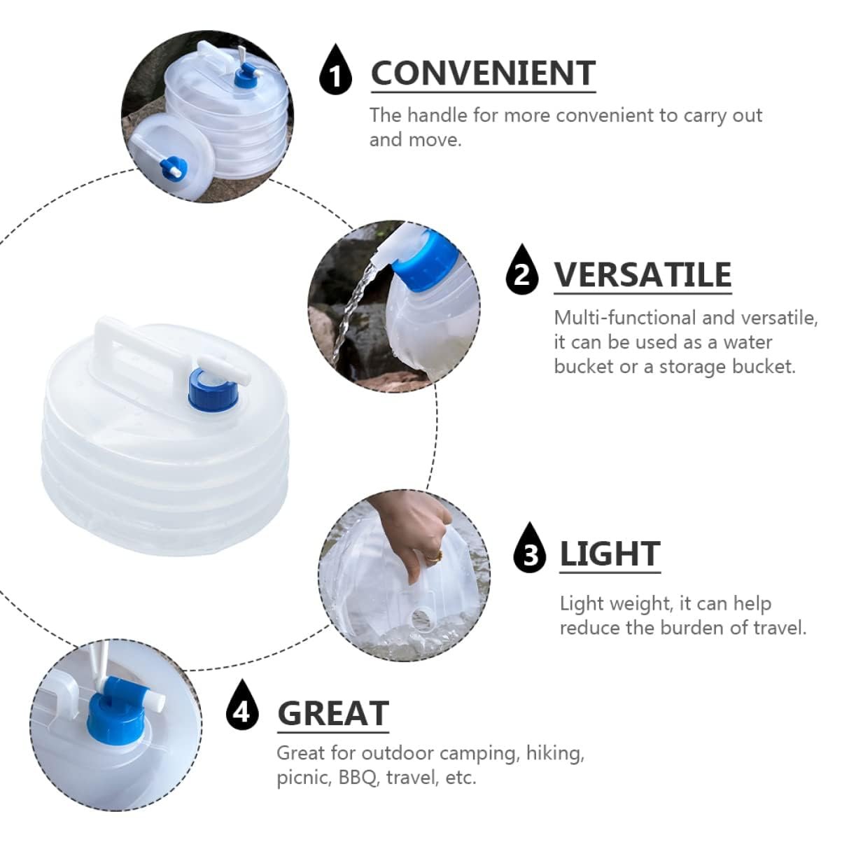 15L Foldable Water Container with Tap Portable Collapsible Water Storage Tank Water Carrier Lifting Bag Leakproof Water Pouch Camping Water Jug Travel Water Dispenser Outdoor Water Storage