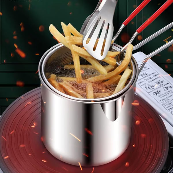 1 Set Stainless Steel Stock Fry Pot with Strainer Basket